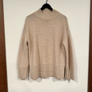 Topshop Ribbed Oversized Turtleneck Sweater - Beige